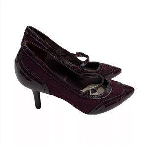 Dana Buchman Size 7.5M Mary Jane High Heel Shoes Faux Suede & Patent Purple